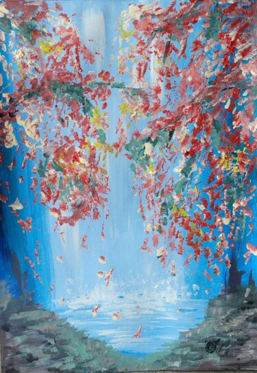 Peinture intitulée "Waterfall landscape" par Gabriela Enso, Œuvre d'art originale, Acrylique