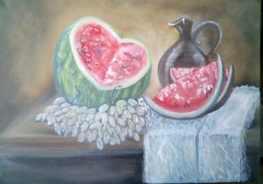 Painting titled "#Still life with  h…" by Gabriela Enso, Original Artwork, Oil Mounted on Wood Panel