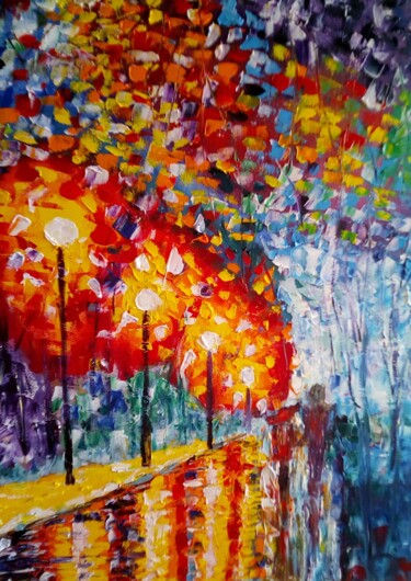 Painting titled "Autumn Walk" by Gabriela Enso, Original Artwork, Oil