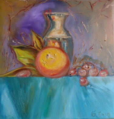 Schilderij getiteld "Orange still life" door Gabriela Enso, Origineel Kunstwerk, Olie