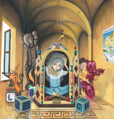 Painting titled "Toy Room" by Gabriela Lukschal, Original Artwork, Acrylic Mounted on Wood Stretcher frame