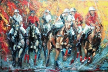 Painting titled "playing polo" by Gabriela Marini, Original Artwork, Oil