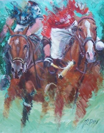 Painting titled "Horses playing polo" by Gabriela Marini, Original Artwork, Oil