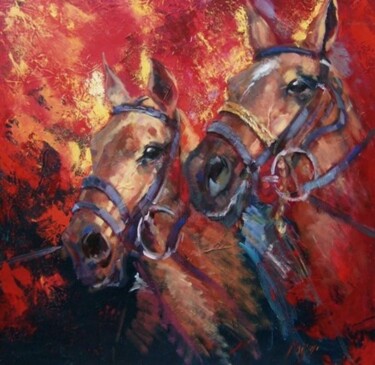 Painting titled "two heads" by Gabriela Marini, Original Artwork, Oil