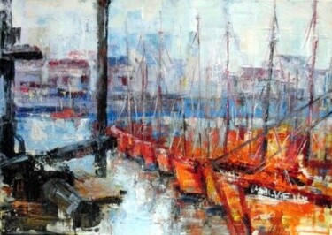 Painting titled "Puerto de Mar del p…" by Gabriela Marini, Original Artwork, Oil