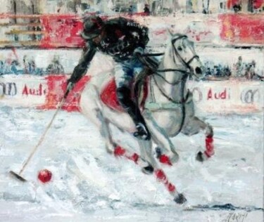 Painting titled "polo in the snow" by Gabriela Marini, Original Artwork, Oil