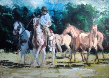 Painting titled "gaucho Argentino" by Gabriela Marini, Original Artwork, Oil