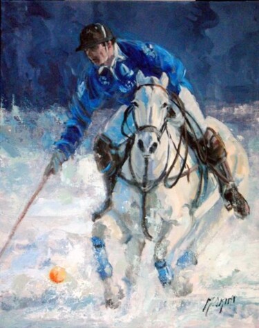 Painting titled "polo in snow S Mori…" by Gabriela Marini, Original Artwork, Oil