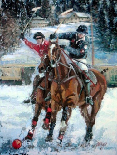 Painting titled "Snow  Polo" by Gabriela Marini, Original Artwork, Oil