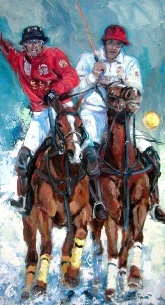 Painting titled "Snow Polo" by Gabriela Marini, Original Artwork, Oil