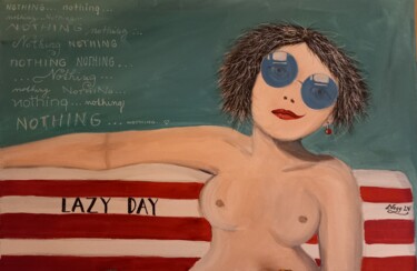 Schilderij getiteld "Lazy day" door Gabriela Nogová, Origineel Kunstwerk, Acryl Gemonteerd op Frame voor houten brancard