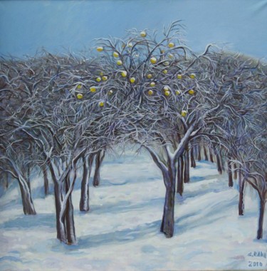 Painting titled "Verger en hiver" by Gabriela Radu, Original Artwork