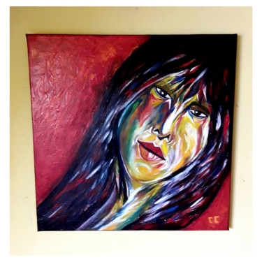 Painting titled "Retrato" by Gabriela Crisso, Original Artwork, Oil Mounted on Wood Panel