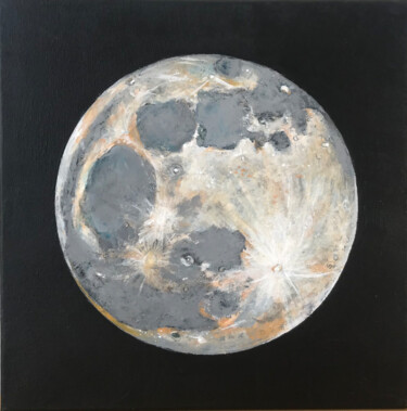 Painting titled "Classic Moon" by Gabriela Trejo, Original Artwork, Acrylic Mounted on Wood Stretcher frame