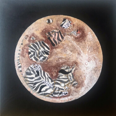 Painting titled "Zebra Moon" by Gabriela Trejo, Original Artwork, Acrylic Mounted on Wood Stretcher frame