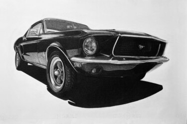 Рисунок под названием "Ford Mustang 1967" - Gabriel López Campos, Подлинное произведение искусства, Древесный уголь