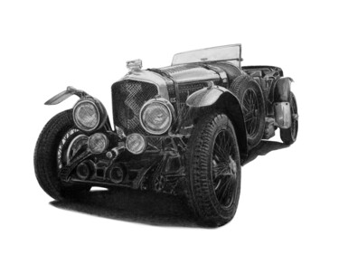 Tekening getiteld "Bentley Blower 1929" door Gabriel López Campos, Origineel Kunstwerk, Houtskool
