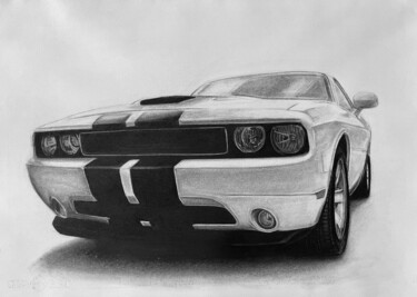 Zeichnungen mit dem Titel "Dodge Challenger 20…" von Gabriel López Campos, Original-Kunstwerk, Kohle