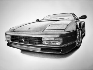 Рисунок под названием "Ferrari Testarossa…" - Gabriel López Campos, Подлинное произведение искусства, Древесный уголь