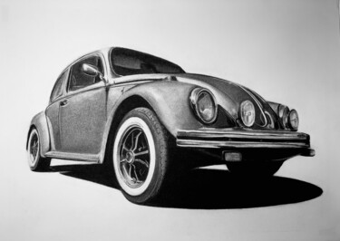 Zeichnungen mit dem Titel "Volkswagen Beetle 1…" von Gabriel López Campos, Original-Kunstwerk, Kohle