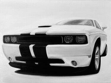Painting titled "Dodge Challenger 20…" by Gabriel López Campos, Original Artwork, Acrylic Mounted on Wood Stretcher frame