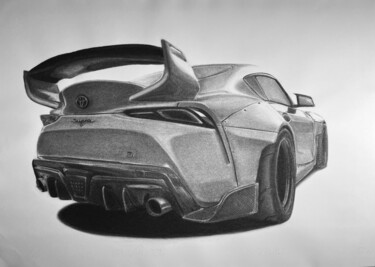 Zeichnungen mit dem Titel "Toyota Supra GR Mk5…" von Gabriel López Campos, Original-Kunstwerk, Kohle