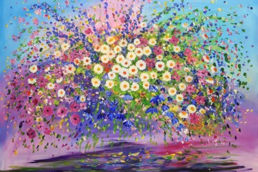Painting titled "flower garden petit…" by Gabriele Denno, Original Artwork, Acrylic Mounted on Wood Stretcher frame