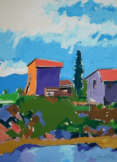 Malerei mit dem Titel "Hus pa landsbygda" von Gabriele Donelli, Original-Kunstwerk, Acryl