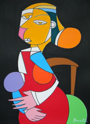 Painting titled "Wanita duduk" by Gabriele Donelli, Original Artwork, Acrylic