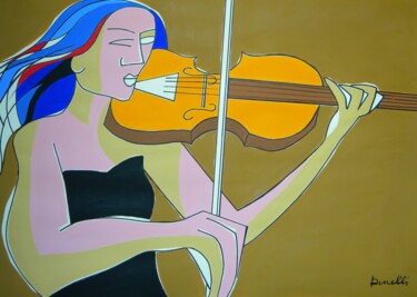 Painting titled "Girl with the violin" by Gabriele Donelli, Original Artwork, Acrylic