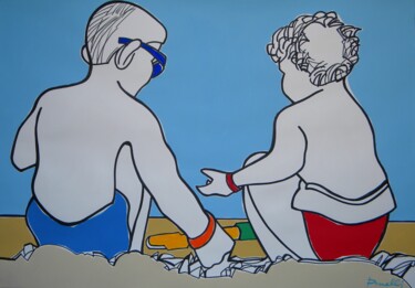 Malerei mit dem Titel "Enfants jouant sur…" von Gabriele Donelli, Original-Kunstwerk, Acryl