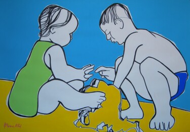 Painting titled "Children playing on…" by Gabriele Donelli, Original Artwork, Acrylic