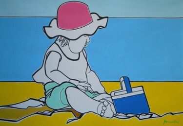 Painting titled "Little girl playing…" by Gabriele Donelli, Original Artwork, Acrylic