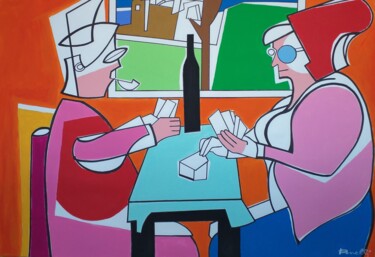 Painting titled "The card players" by Gabriele Donelli, Original Artwork, Acrylic