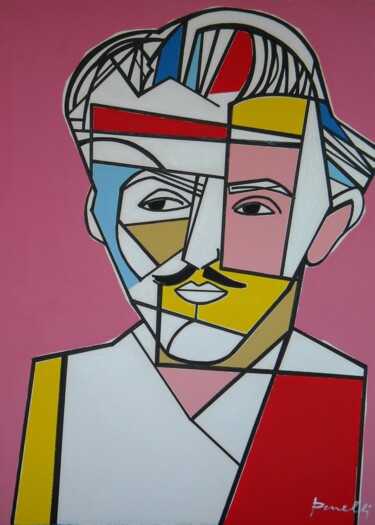 Painting titled "Potret Piet Mondrian" by Gabriele Donelli, Original Artwork, Acrylic