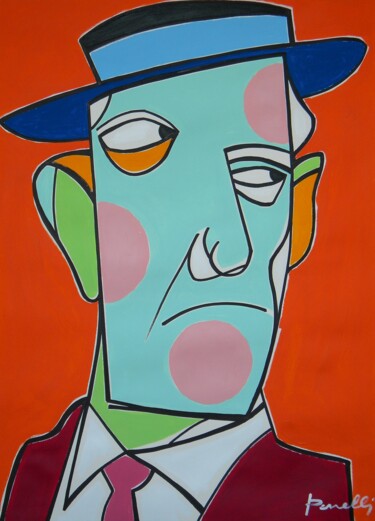 Malerei mit dem Titel "Buster Keaton" von Gabriele Donelli, Original-Kunstwerk, Acryl