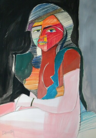 Peinture intitulée "Sittende jente" par Gabriele Donelli, Œuvre d'art originale, Pastel