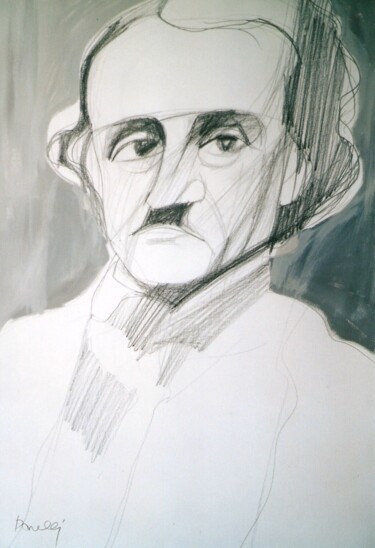Картина под названием "Portrait of Edgar A…" - Gabriele Donelli, Подлинное произведение искусства, Карандаш