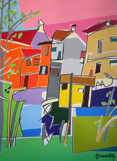 Peinture intitulée "Maisons au bord de…" par Gabriele Donelli, Œuvre d'art originale, Acrylique