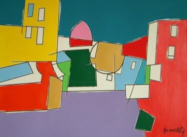 Peinture intitulée "Maisons à Montmartre" par Gabriele Donelli, Œuvre d'art originale, Acrylique