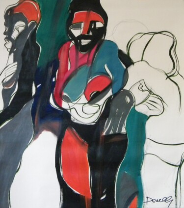 Pittura intitolato "Tres africanos en l…" da Gabriele Donelli, Opera d'arte originale, Olio