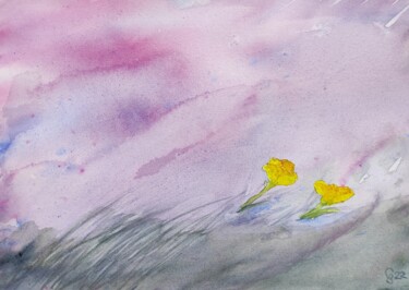 Malerei mit dem Titel "Hoffnung - 2 Blüten…" von Gabriele Schewe, Original-Kunstwerk, Aquarell