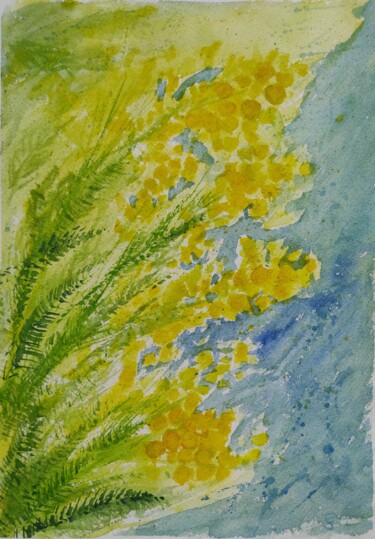 Malerei mit dem Titel "Mimosen per la donna" von Gabriele Schewe, Original-Kunstwerk, Aquarell