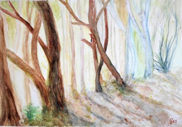 Pintura intitulada "Swinging trees Schw…" por Gabriele Schewe, Obras de arte originais, Aquarela