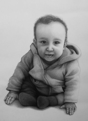 Drawing titled "Portrait of child" by Gabriele Plastina, Original Artwork, Graphite