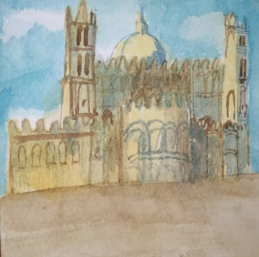 Painting titled "Cattedrale Sicily" by Gabriella Agnetta, Original Artwork, Watercolor