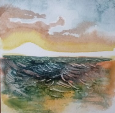 Painting titled "windy sunset" by Gabriella Agnetta, Original Artwork, Watercolor