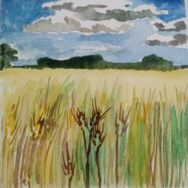 Painting titled "ears of wheat" by Gabriella Agnetta, Original Artwork, Watercolor