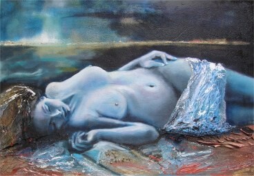 Pittura intitolato ""Bagno di luna"" da Gabriella Dumas, Opera d'arte originale, Olio