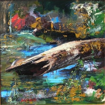 Pittura intitolato "tronco in palude" da Gabriella Dumas, Opera d'arte originale